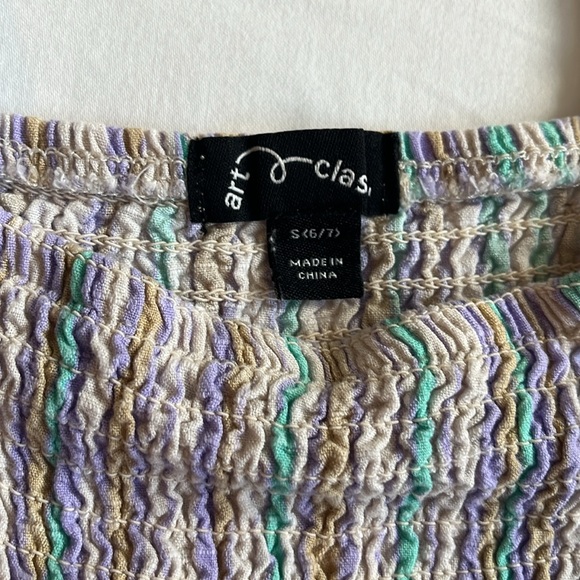 Striped Art Class Girl's Puff-Sleeve Smocked Jumpsuit Size 6/7 - Picture 5 of 7